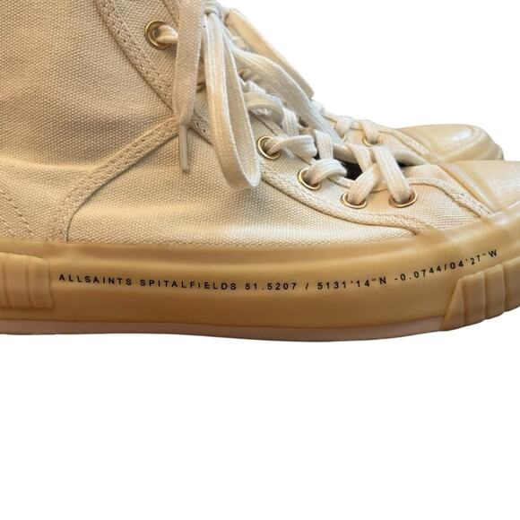AllSaints Ghost Dana High Top Sneaker Canvas Lace Up Shoes White Cream Size 7 - Picture 7 of 16